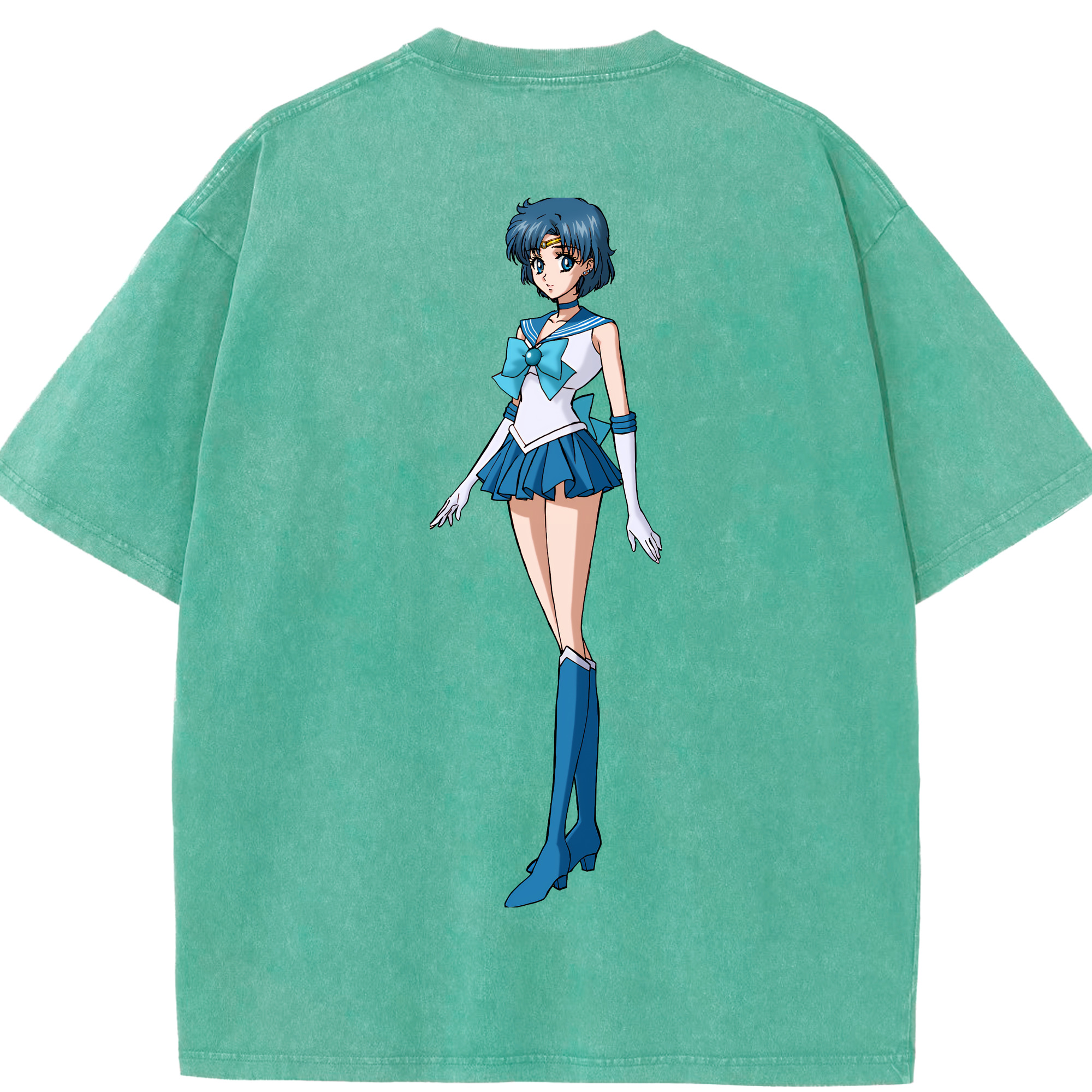 （画像用） 美少女戦士セーラームーン 水野 亜美 みずの あみ Sailor Moon Mizuno Ami 綿100% ヴィンテージ風 半袖Tシャツ（背面プリント）